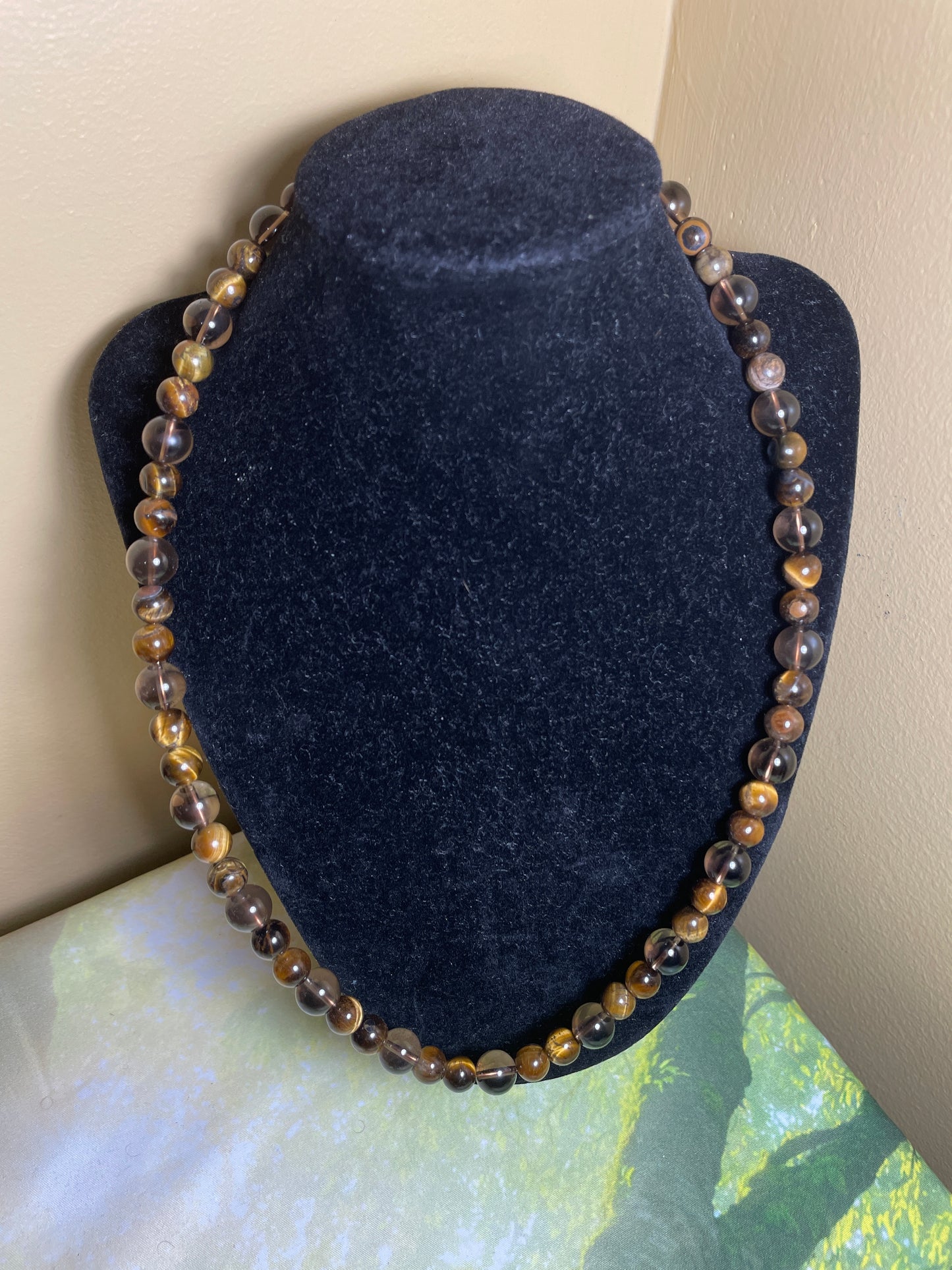 Smoky Quartz10mm/Tiger Eye8mm Necklace