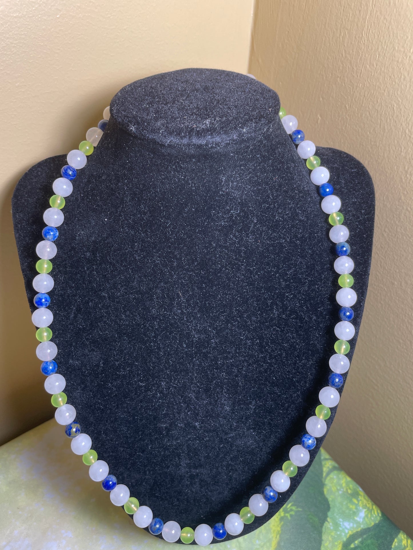 White Jade8mm Lapis Lazuli6mm Lime Jade6mm Necklace