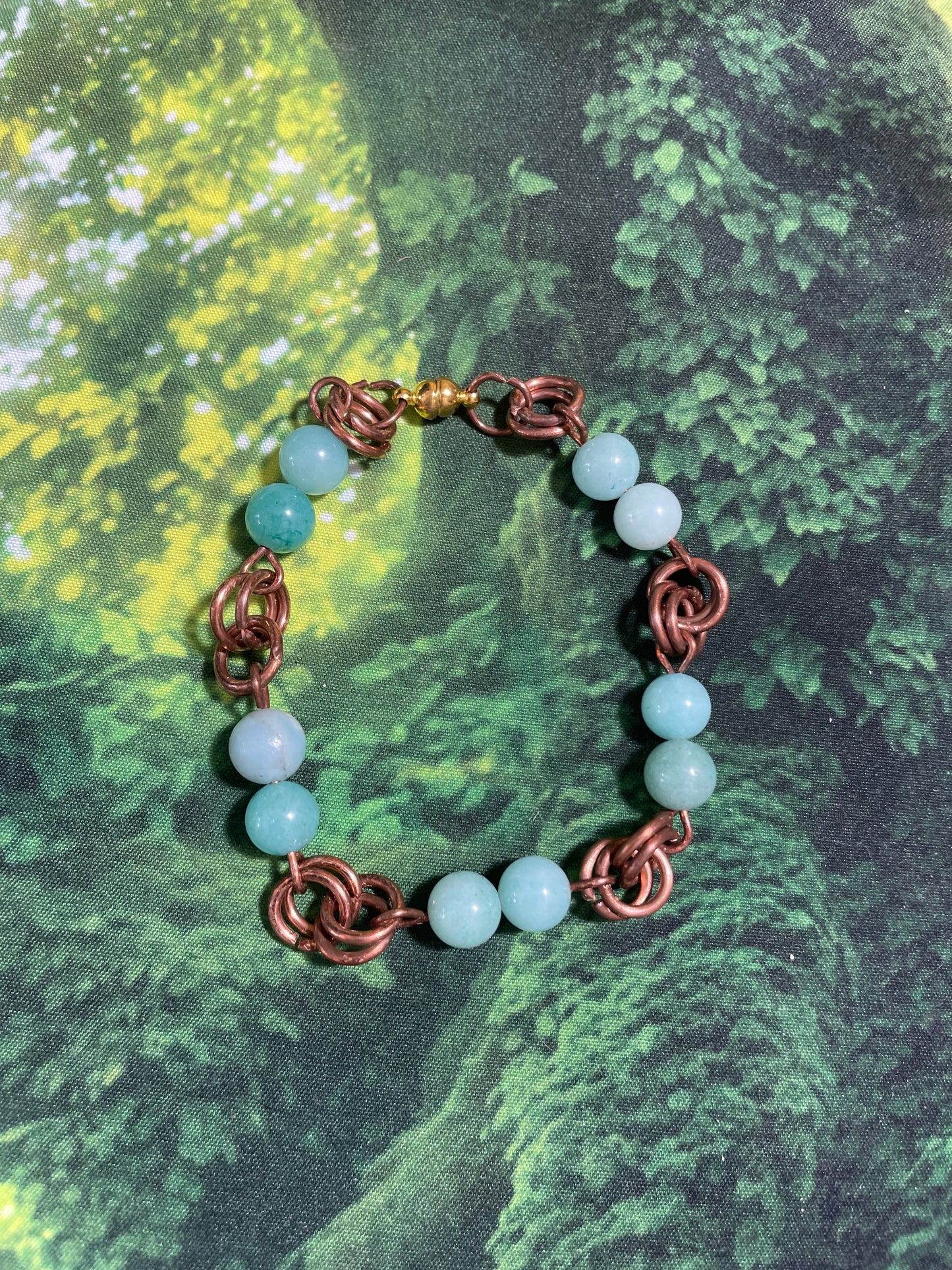 Amazonite Bead/Chainlink Bracelet 8in