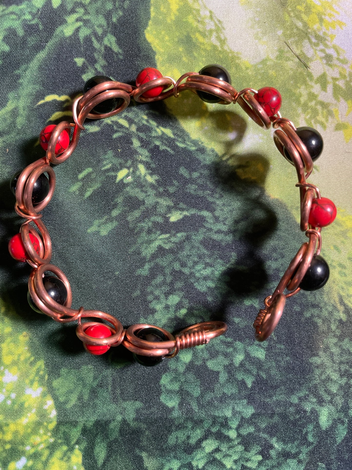 Black Obsidian/Red Turquoise Bead Bracelet