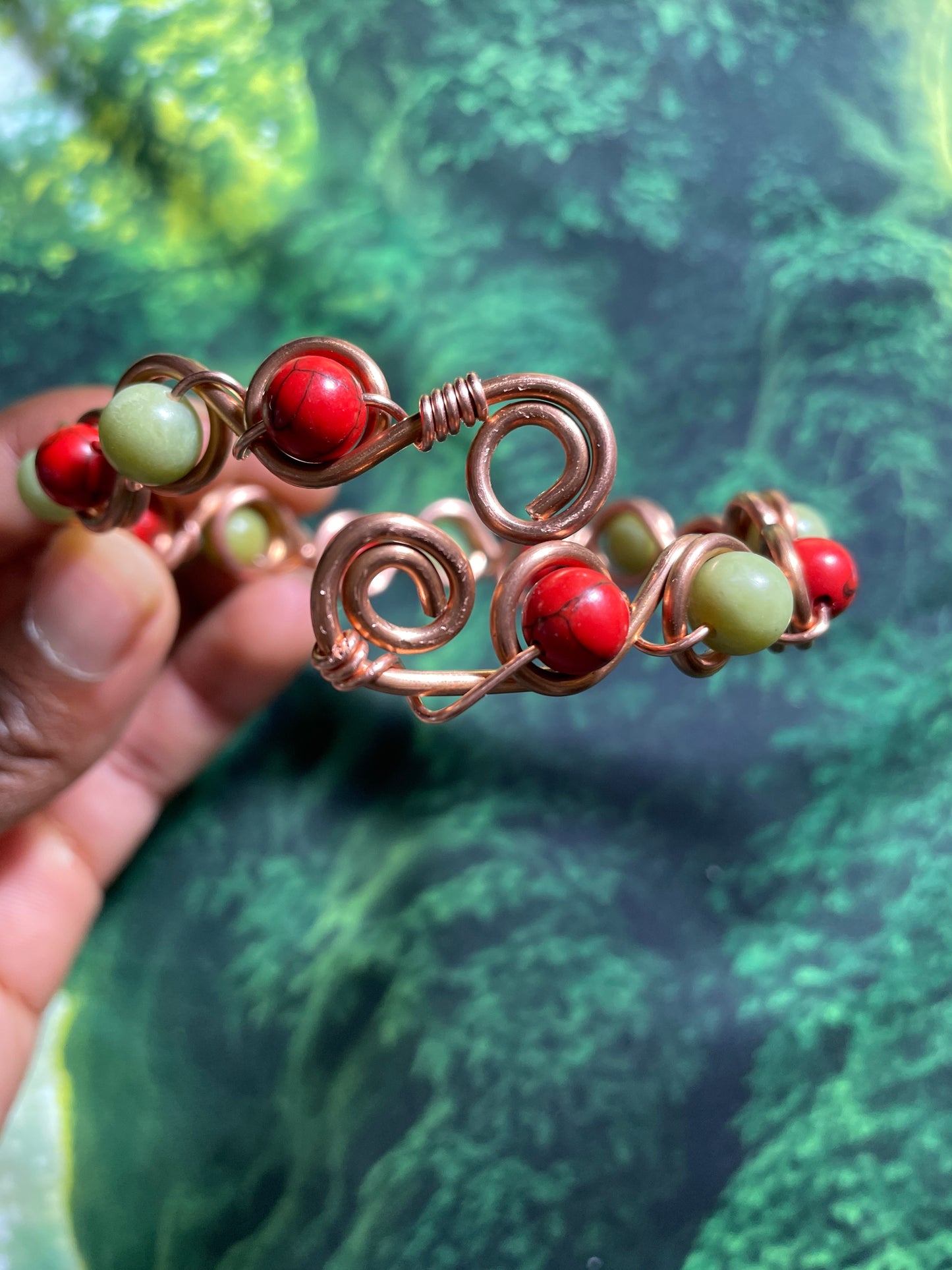 Red Turquoise/Green Jade Bead Bracelet