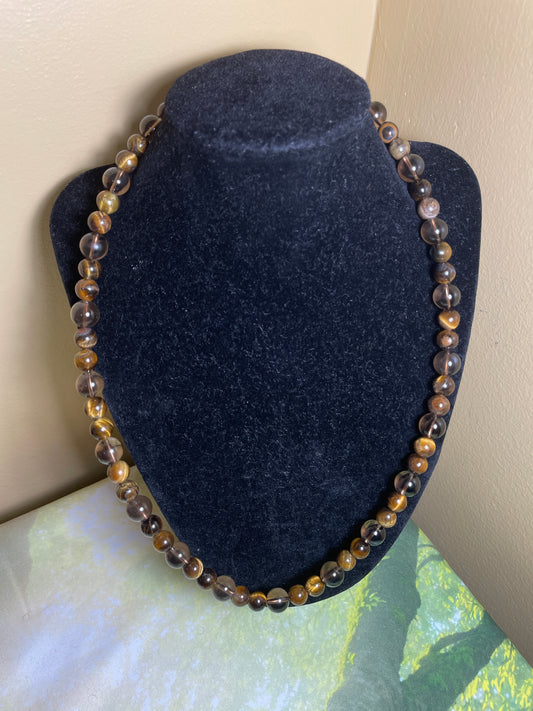 Smoky Quartz10mm/Tiger Eye8mm Necklace