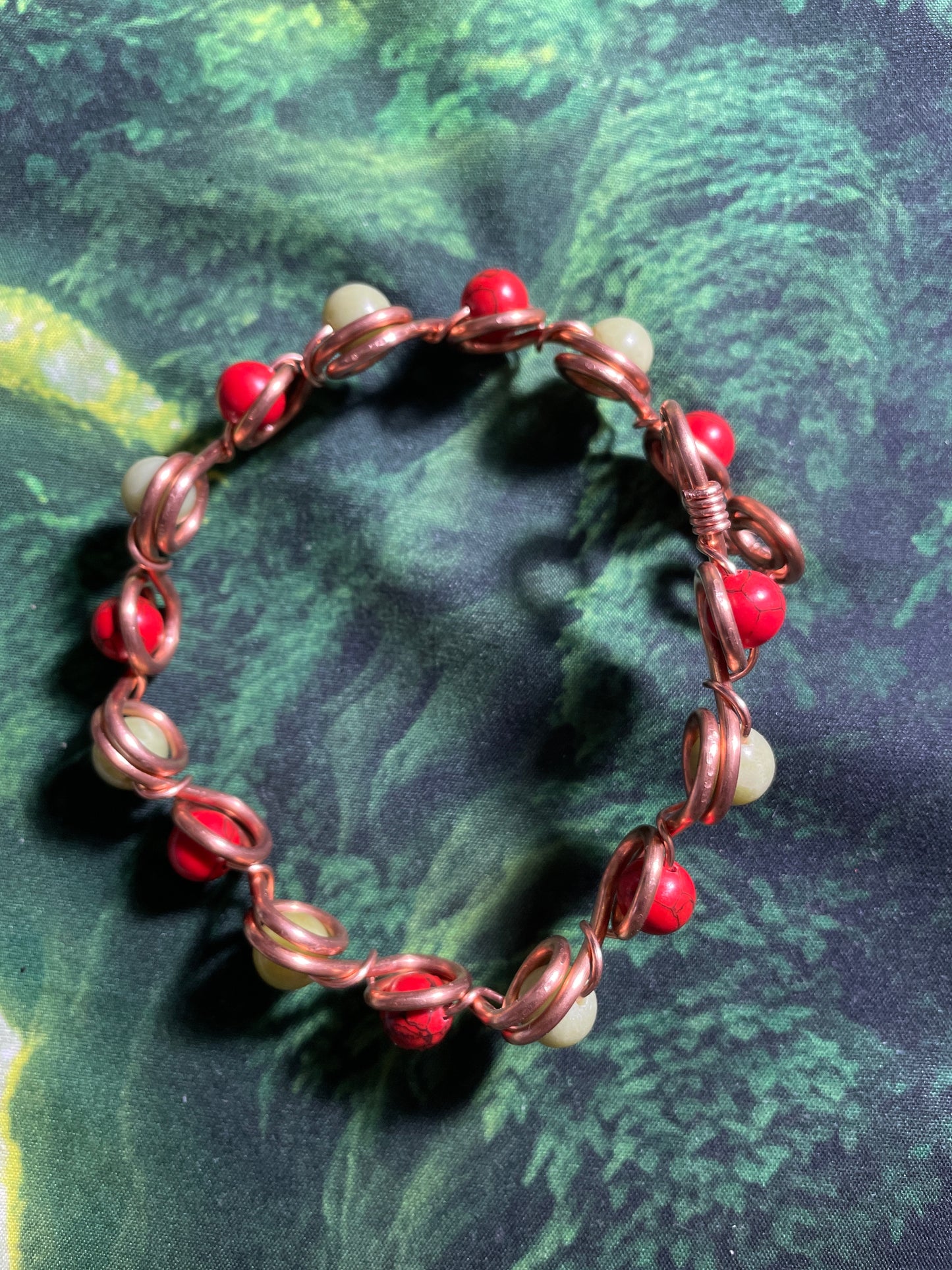 Red Turquoise/Green Jade Bead Bracelet