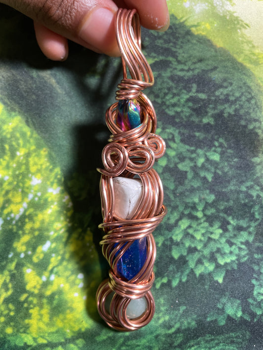 Titanium Aura Quartz/Blue Aura Quartz/ Howlite/Green Aventurine Pendant