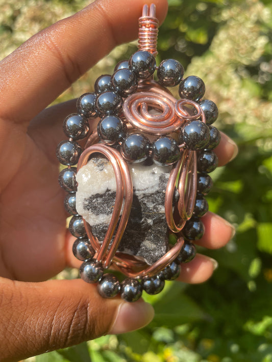 Zebra Onyx Hematite Bead Pendant