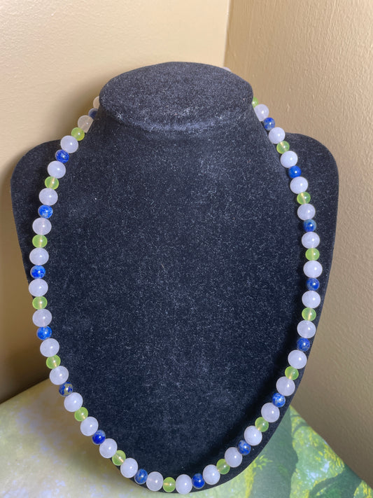 White Jade8mm Lapis Lazuli6mm Lime Jade6mm Necklace