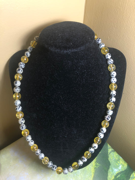 Citrine10mm/Dalmatian Jasper8mm Necklace