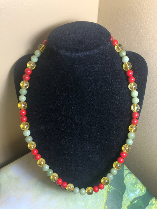 Citrine10mm/Red Turquoise8mm/Green Jade8mm Necklace
