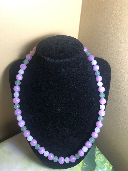 Kunzite10mm/White Jade8mm/Green Aventurine8mm Necklace