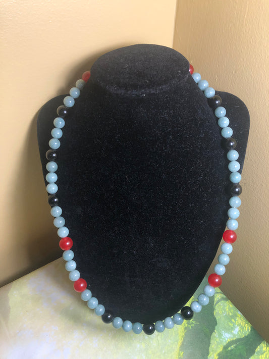 Black Obsidian10mm/Carnelian10mm/Burmese Jade8mm Necklace