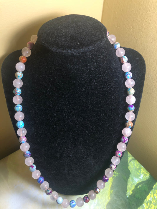 Rose Quartz10mm/Imperial Jasper8mm Necklace